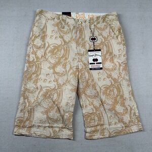 Pepe Jeans London Shorts Mens 32 Seersucker Floral Hip Hop Street Long Baggy Y2K